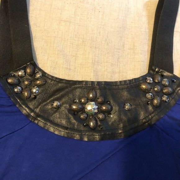 SALE 2for$15 Rickis bejeweled leather blue stretchy square neck tank top​ - Picture 2 of 4